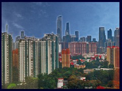 Guangzhou skyline 01Gangding is a neighbourhood in the East part of Tianhe district. This is where our hotel, Yutong, was situated, this is the view from our room on the 21st floor on a sunny day, with Gangding closest and Tianhe's CBD in the distance. Nearby is the large Canton Fair. 